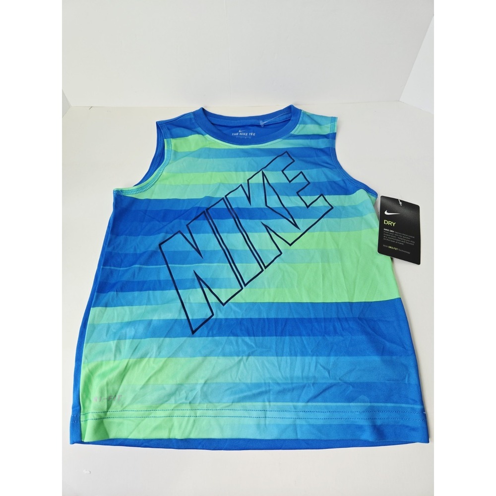 Nike tee sleeveless kids shirt sz 7 NWT athletic cut blue green